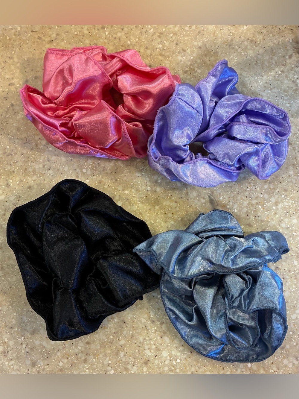New Satin Hair Scrunchie Set - Pink, Purple, Black, Blue, 4 hair ties thick hair